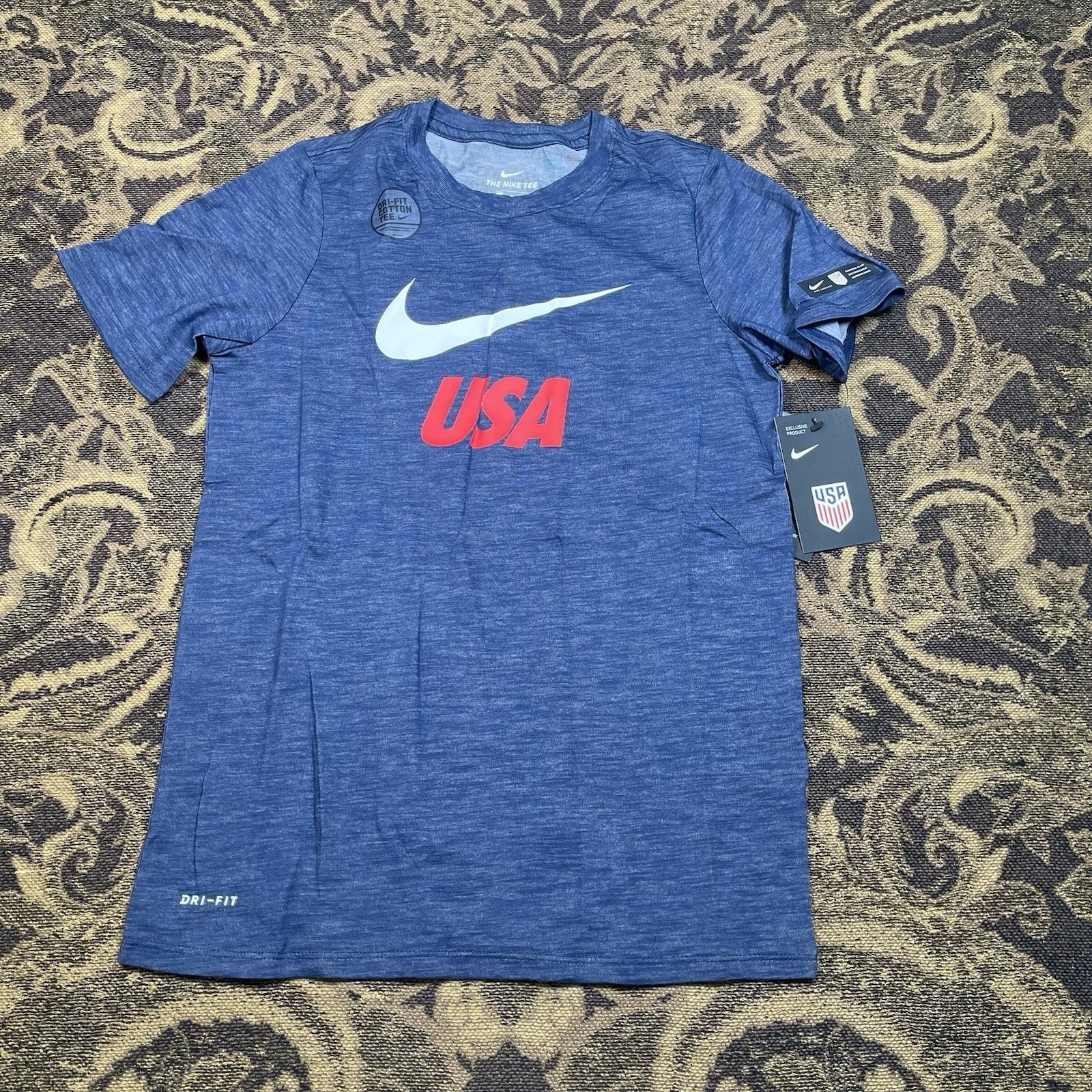 Nike Soccer Dri Fit Tee Usa Heather Blue Boys T Shirt Size Medium New A